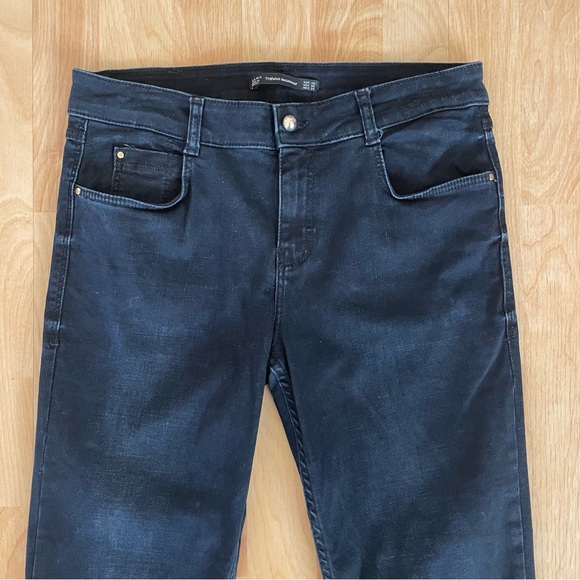 Zara Trafaluc Black Cropped Skinny Jeans Gold Bobble Button Ankle Embellished - Picture 10 of 16